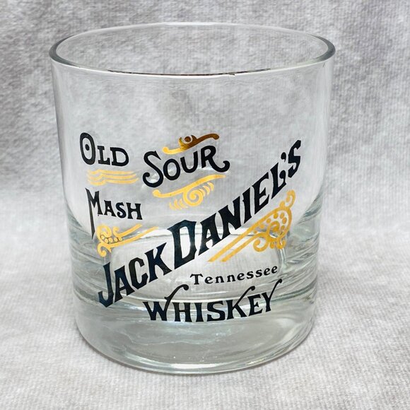 Jack Daniels Old Sour Mash Tennessee Whiskey Glass With Gold & Black Print - Picture 1 of 10